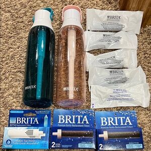 2 Brita filter water bottles with 11 replacement filters